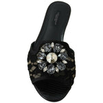 Dolce & Gabbana Black Taormina Lace Slides Crystals Flats Shoes LA8935-35.5
