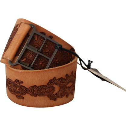 Scervino Street Brown Genuine Leather Black Logo Buckle Belt WOMAN BELTS