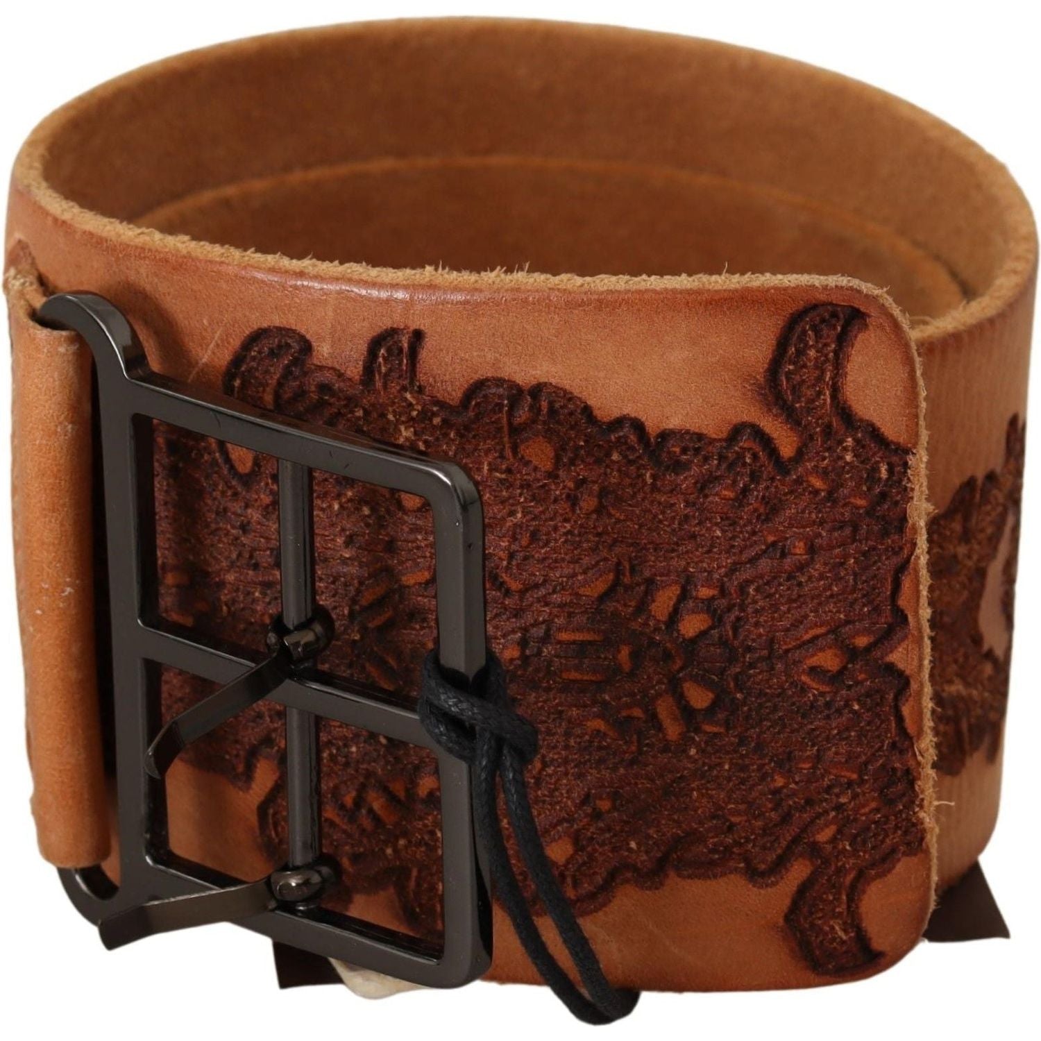 Scervino Street Brown Genuine Leather Black Logo Buckle Belt