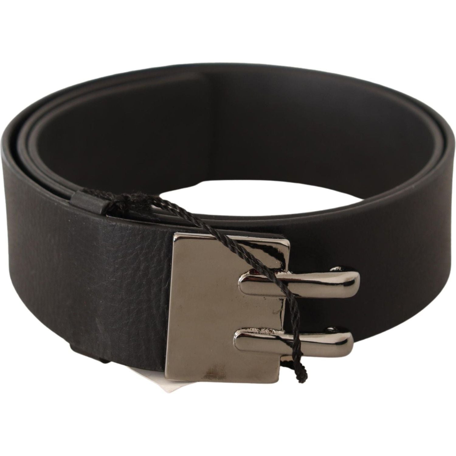 Costume National Black Leather Silver Buckle Waist Belt