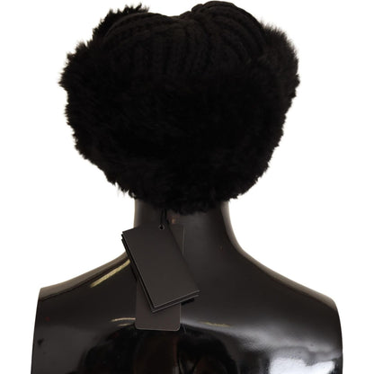 Dolce & Gabbana Black Cashmere Fur Women Beanie Women Hat Beanie Hat