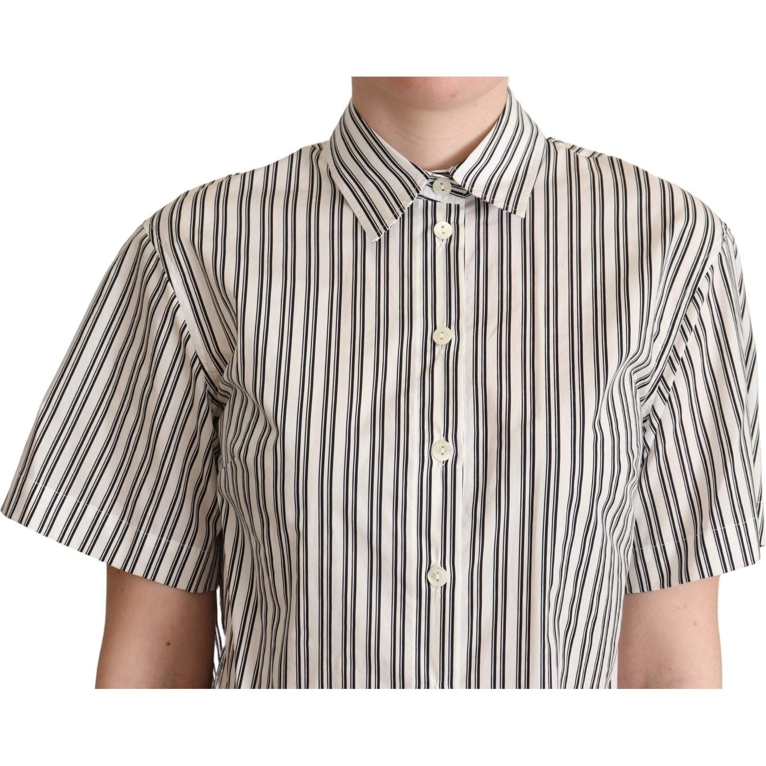 Dolce & Gabbana White Black Striped Shirt Blouse Top