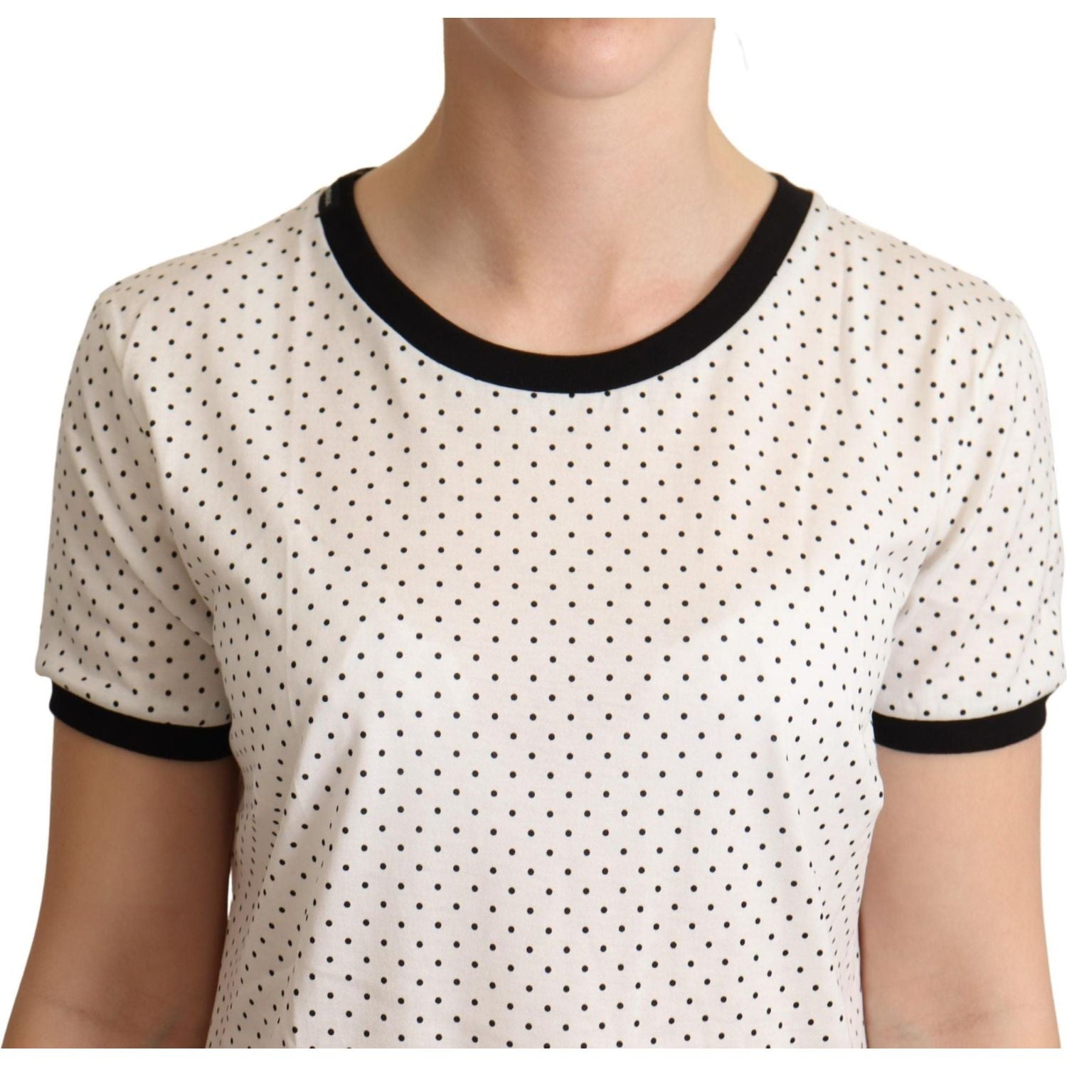 Dolce & Gabbana White Dotted Crewneck Cotton T-shirt