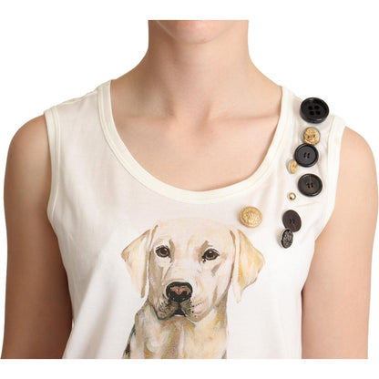 Dolce & Gabbana White Dog Floral Print Embellished T-shirt