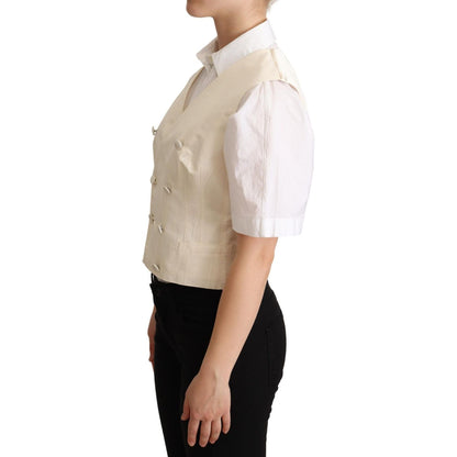 Dolce & Gabbana Beige Silk Sleeveless Waistcoat Vest