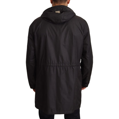 Dolce & Gabbana Black Hooded Mens Trench Coat Jacket