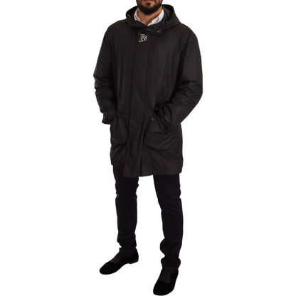 Dolce & Gabbana Black Hooded Mens Trench Coat Jacket