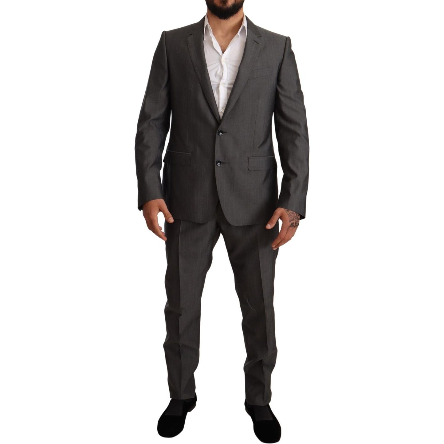 Dolce & Gabbana Gray Metallic MARTINI Slim Fit Set Suit Suit