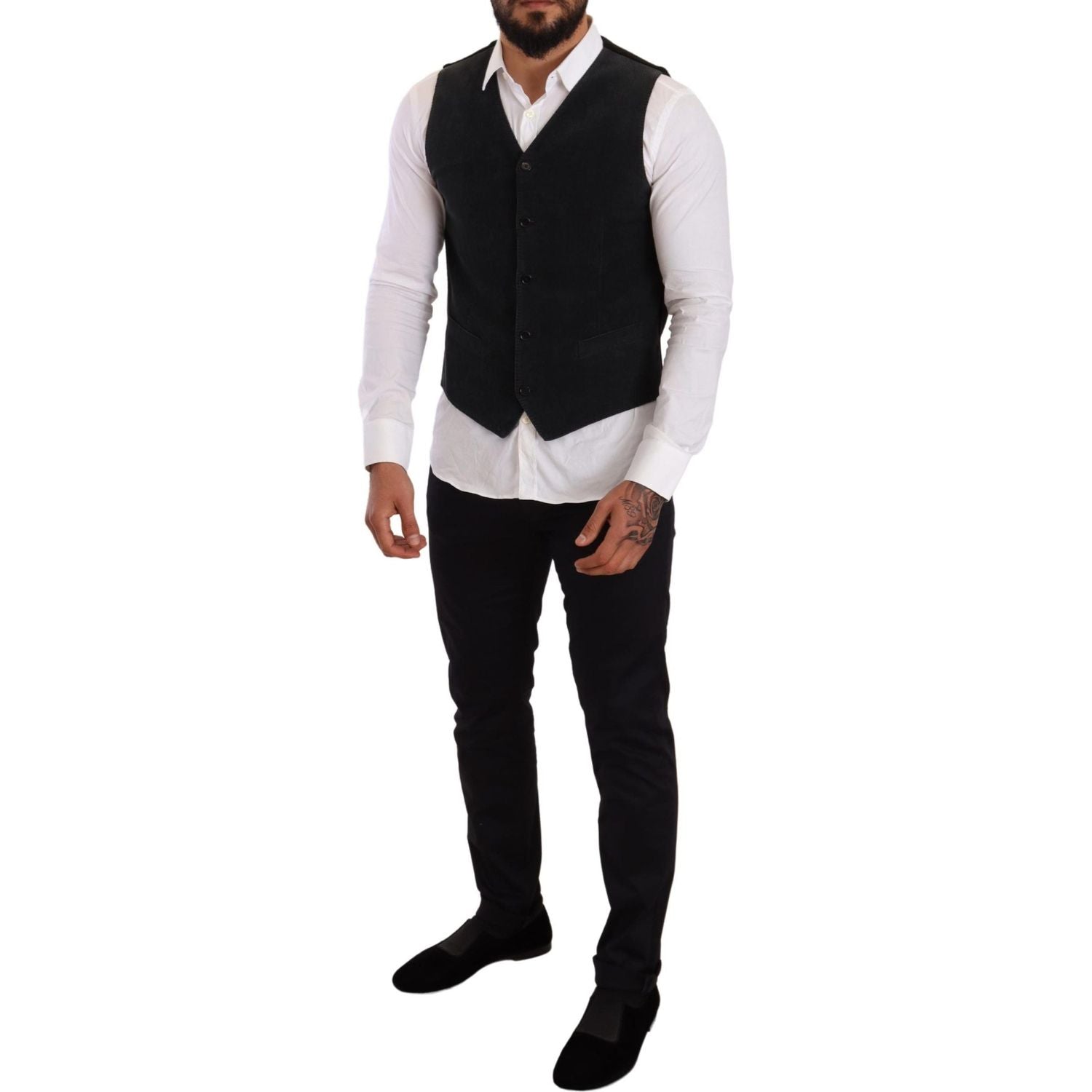 Dolce & Gabbana Black Cotton Single Breasted Waistcoat