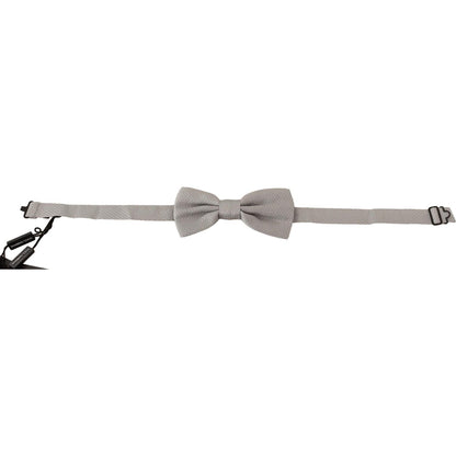 Dolce & Gabbana Silver Gray 100% Silk Adjustable Neck Papillon Bow Tie Bow Tie