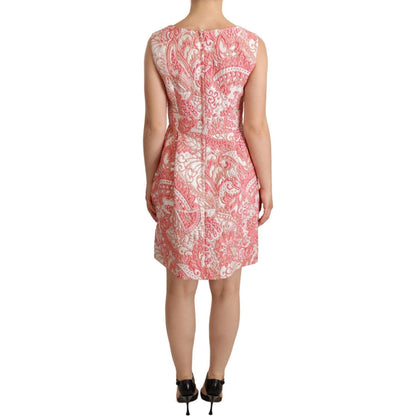 Dolce & Gabbana Pink Floral Jacquard Pleated Sheath Dress WOMAN DRESSES