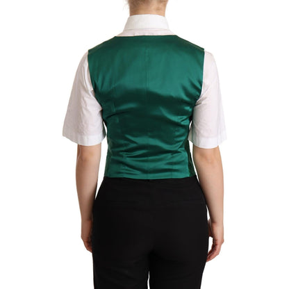 Dolce & Gabbana Green Silk Satin Sleeveless Waistcoat Vest