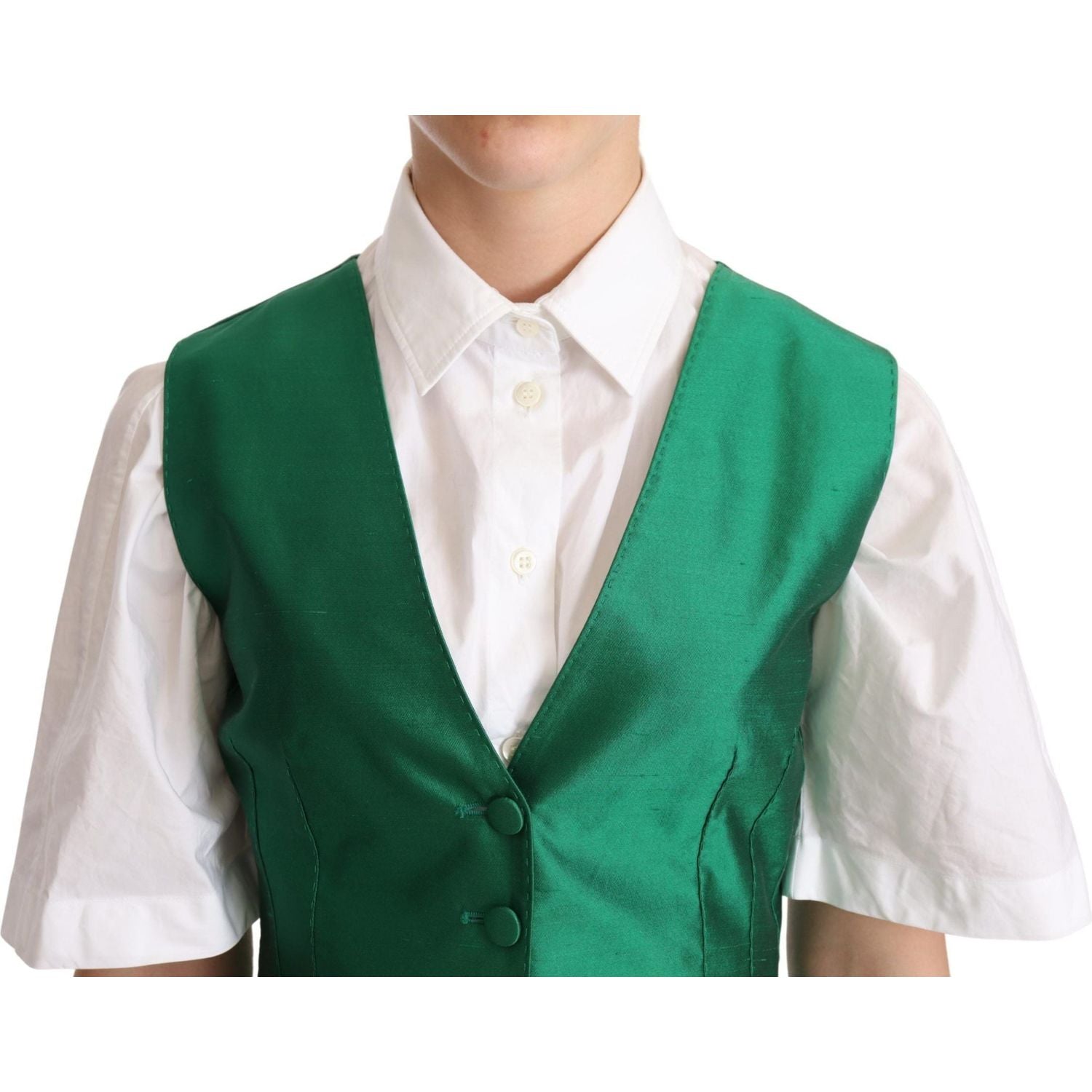 Dolce & Gabbana Green Silk Satin Sleeveless Waistcoat Vest