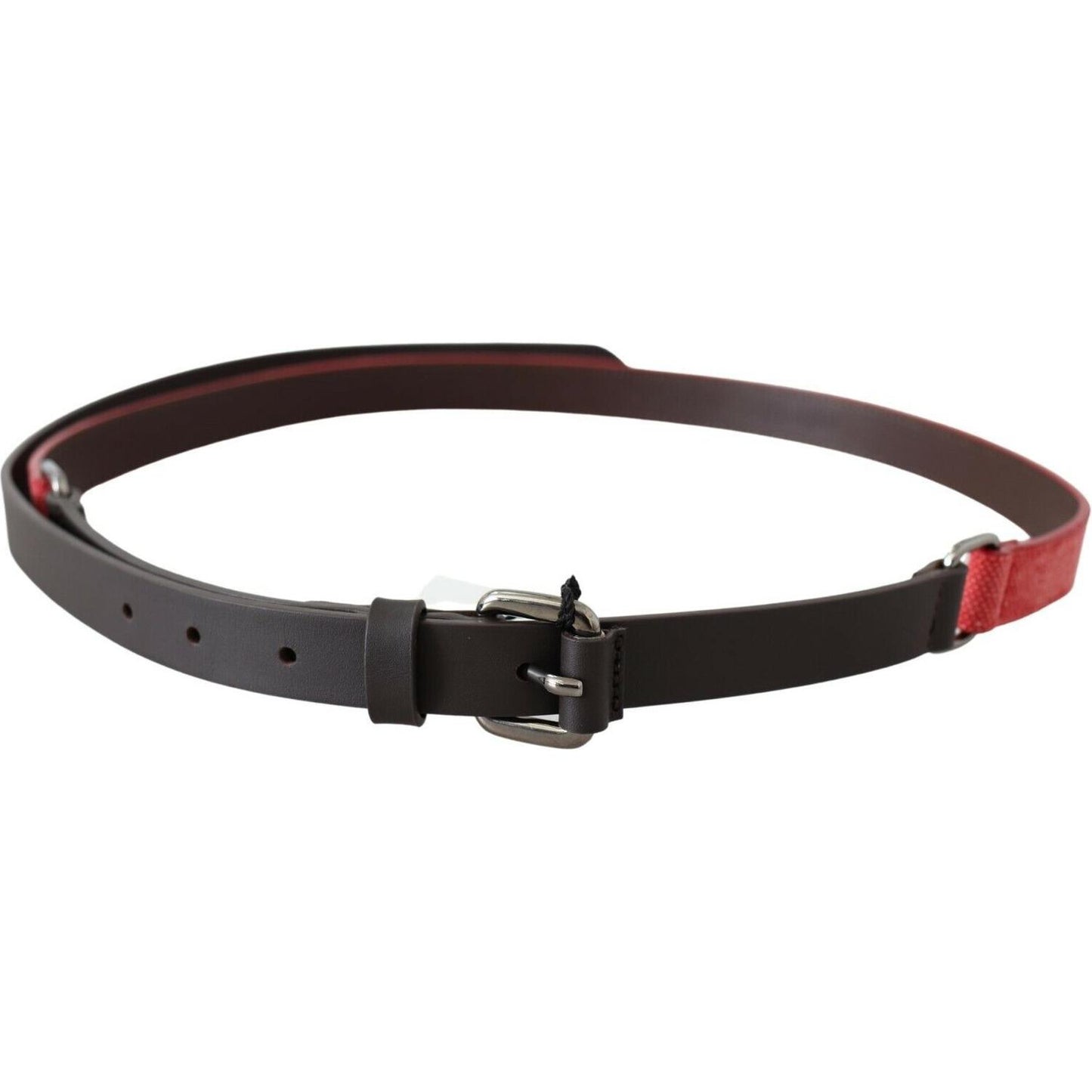 Costume National Red Brown Leather Silver Logo Buckle Waist Belt WOMAN BELTS