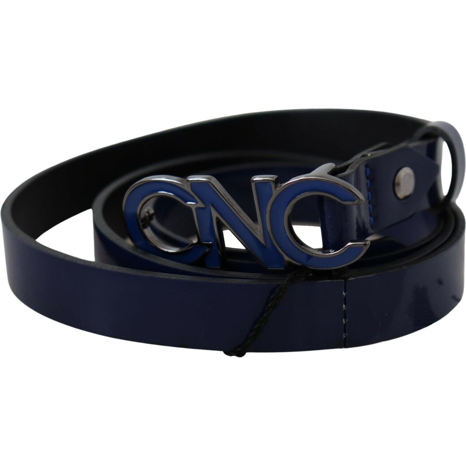 Costume National Blue Leather Logo Skinny Fashion  Belt