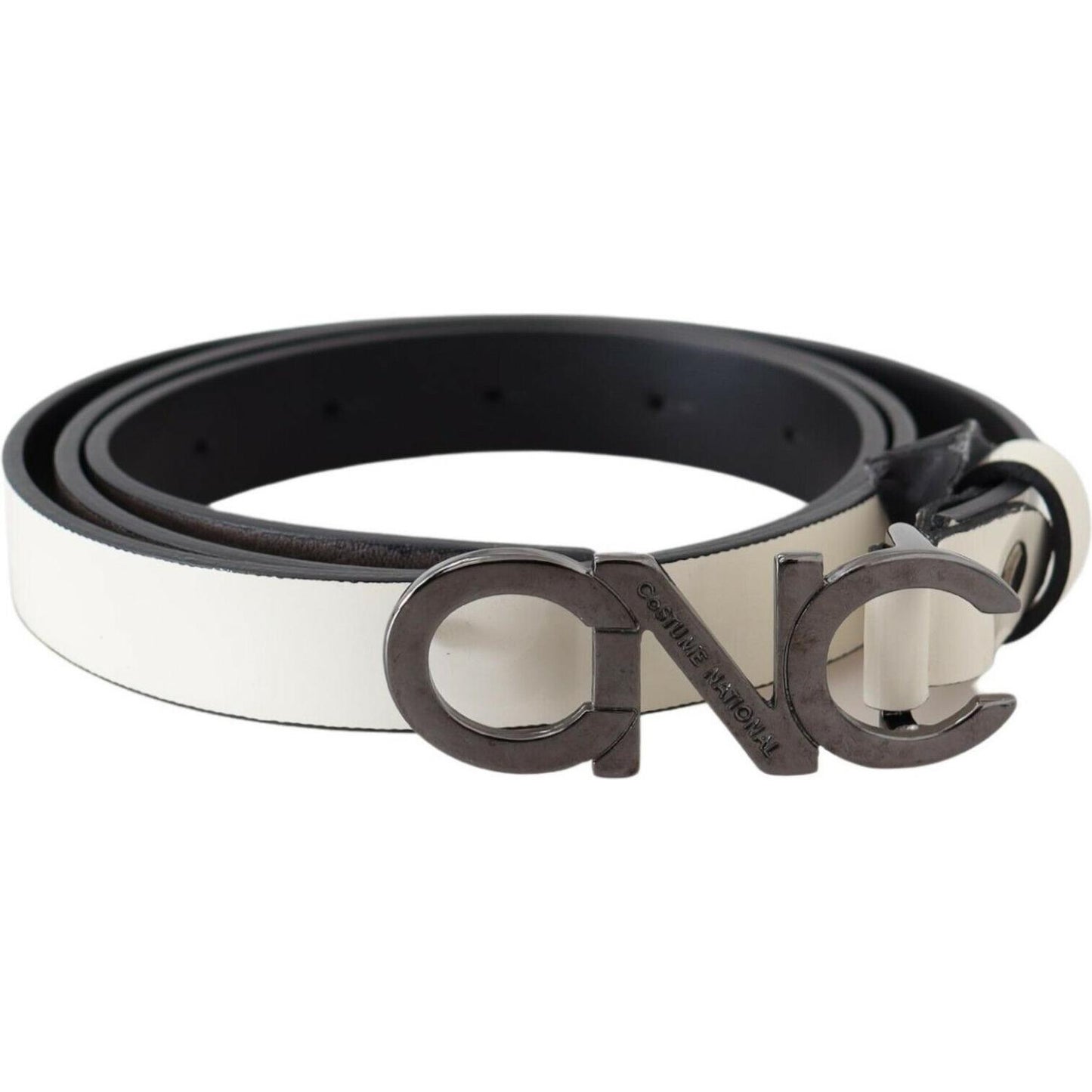 Costume National Belt Mettalic Gray Leather Logo Belt WOMAN BELTS