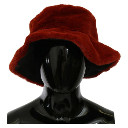 Dolce & Gabbana Red Bordeaux Fur Wide Brim Bucket Hat