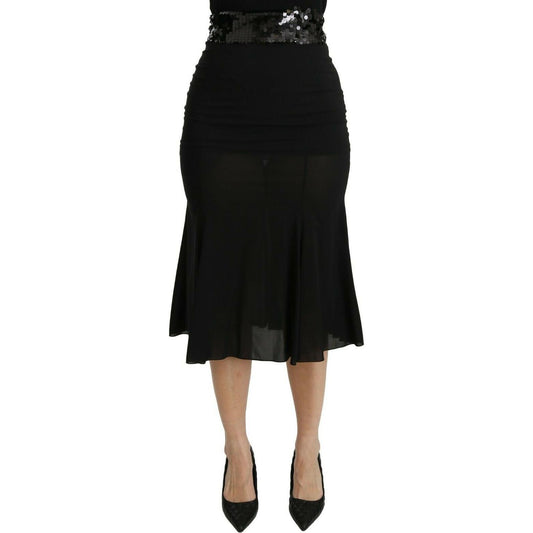 Dolce & Gabbana Black Mermaid High Waist Midi Silk Skirt SKI1388-40