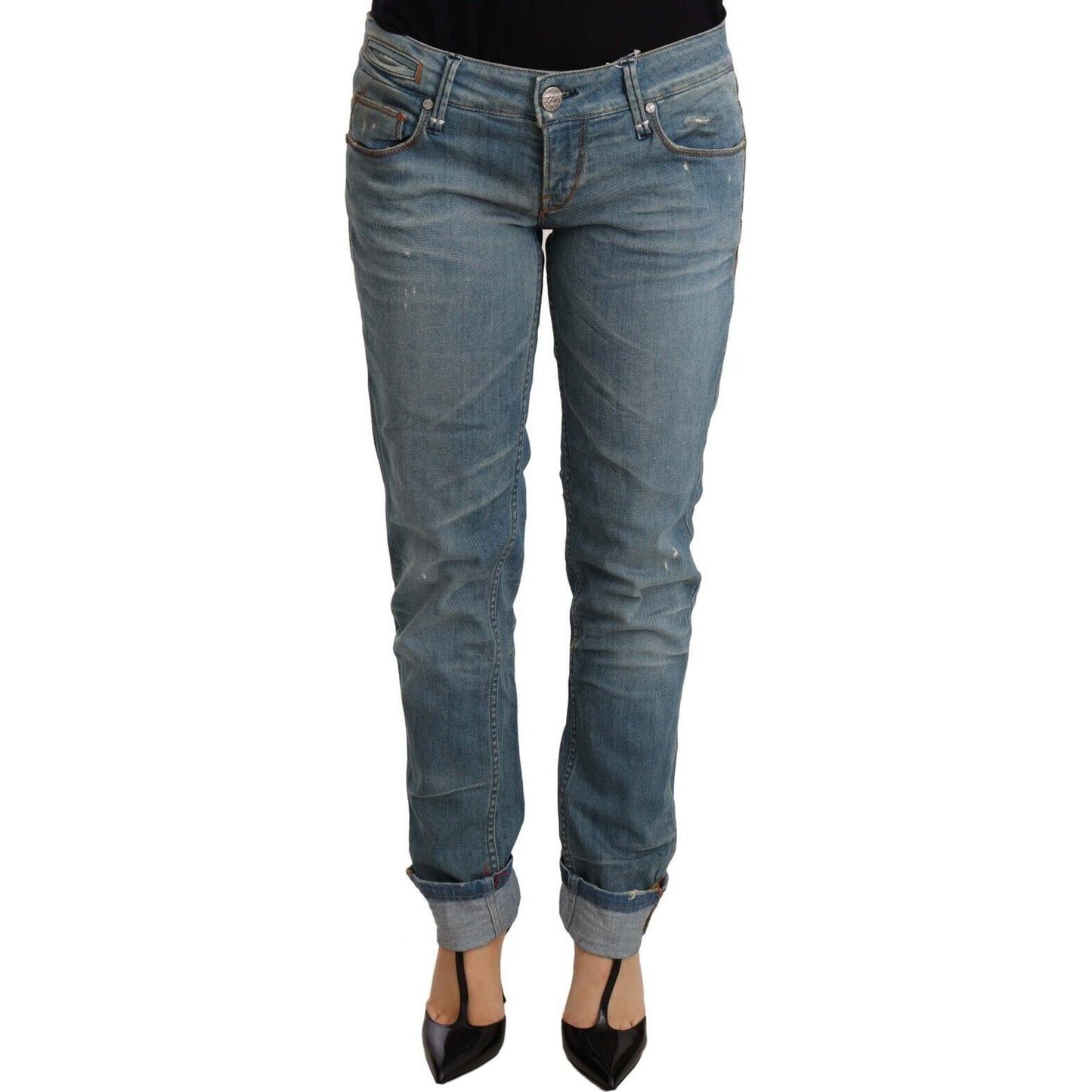 Acht Blue Washed Cotton Folded Hem Women Trouser PAN71206- 26