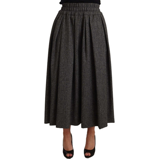 Dolce & Gabbana Gray Wool High Waist A-line PIECE Skirt