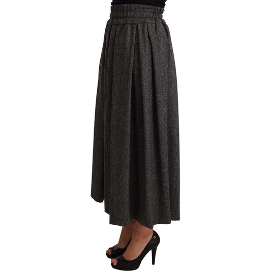 Dolce & Gabbana Gray Wool High Waist A-line PIECE Skirt