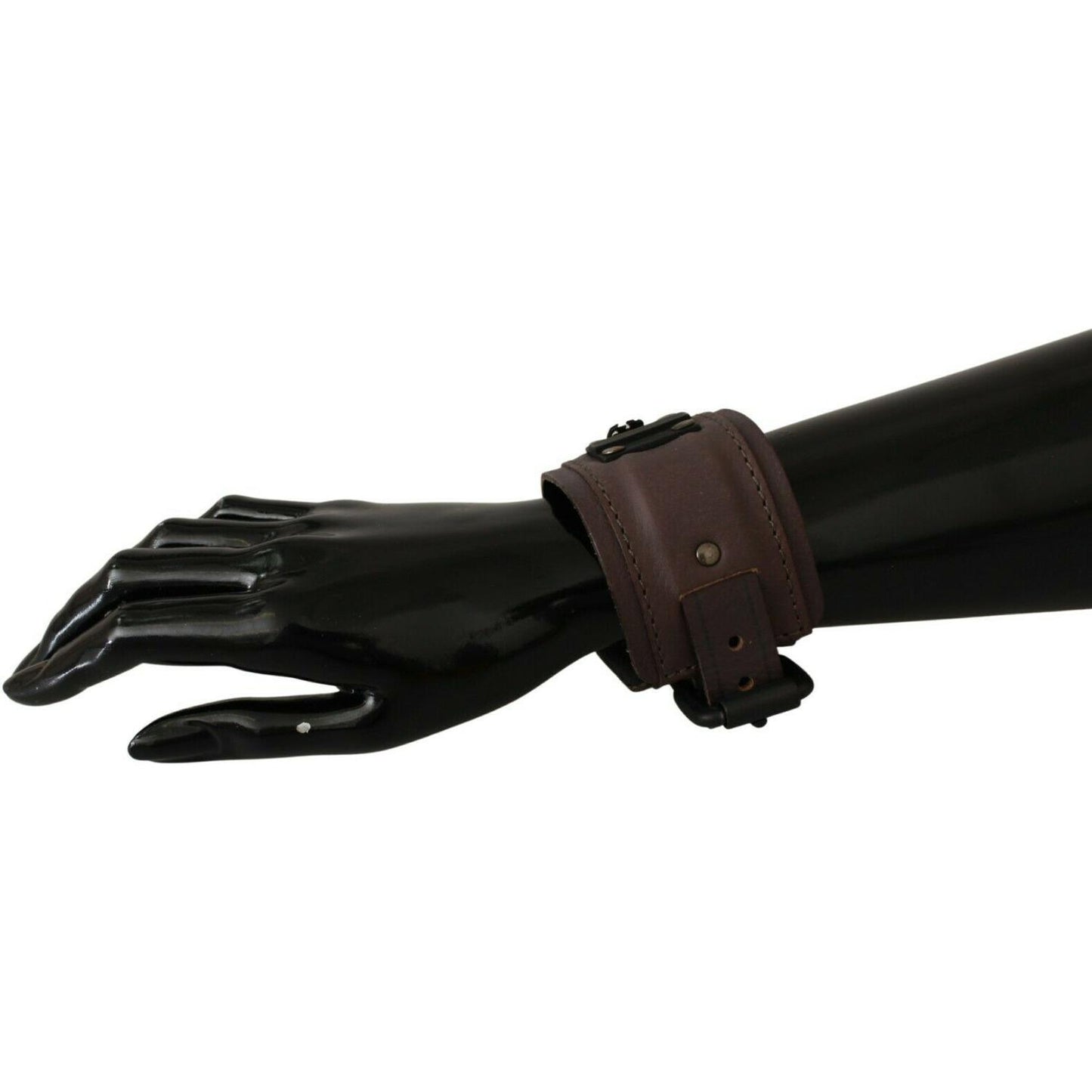 Scervino Street Brown Leather Branded Wide Buckle Closure Bracelet Bracelet