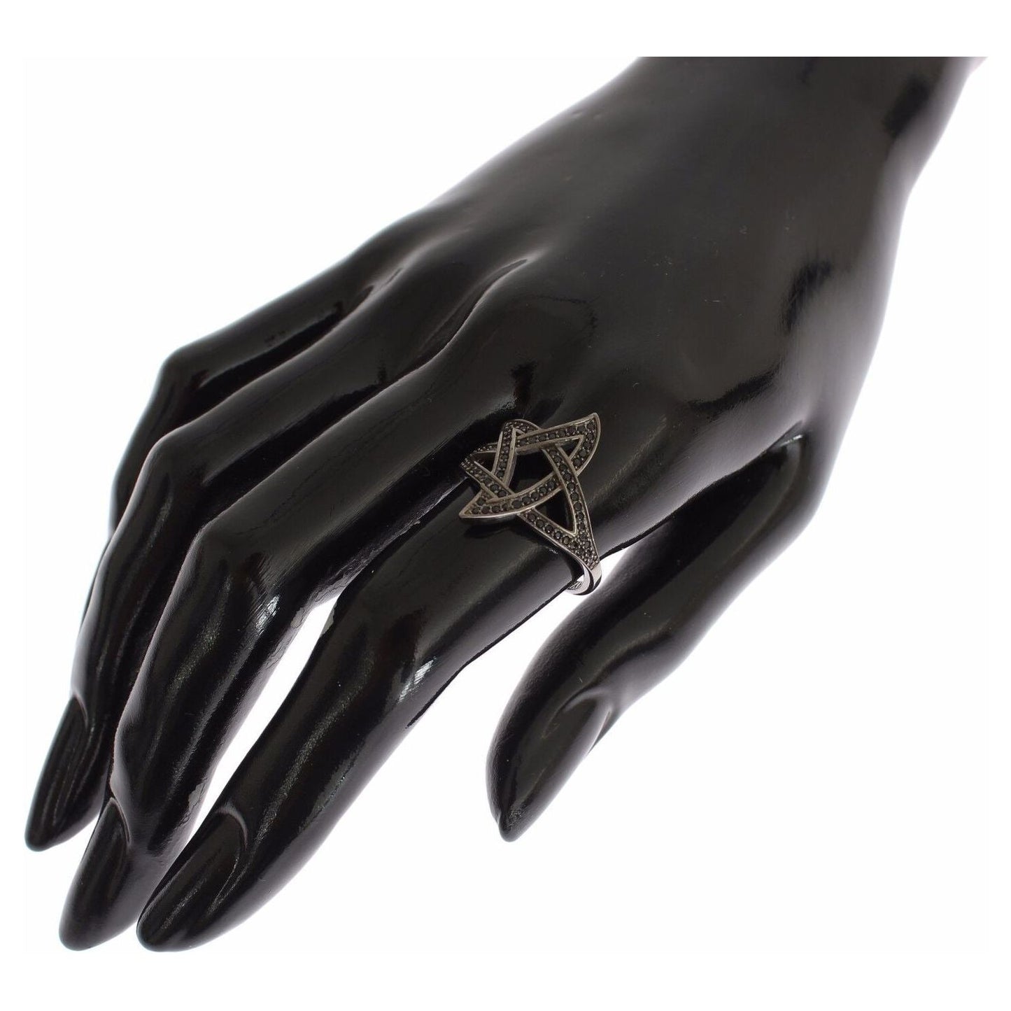 Nialaya Black CZ Rhodium 925 Silver Womens Ring Ring