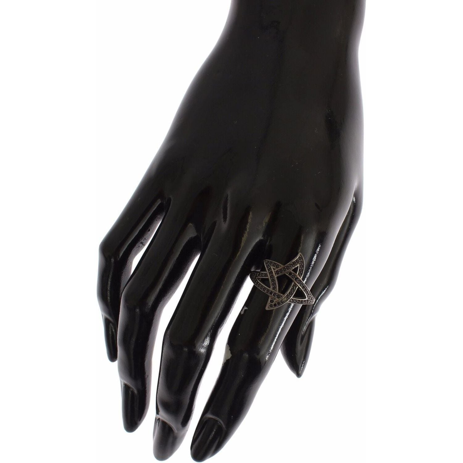 Nialaya Black CZ Rhodium 925 Silver Womens Ring