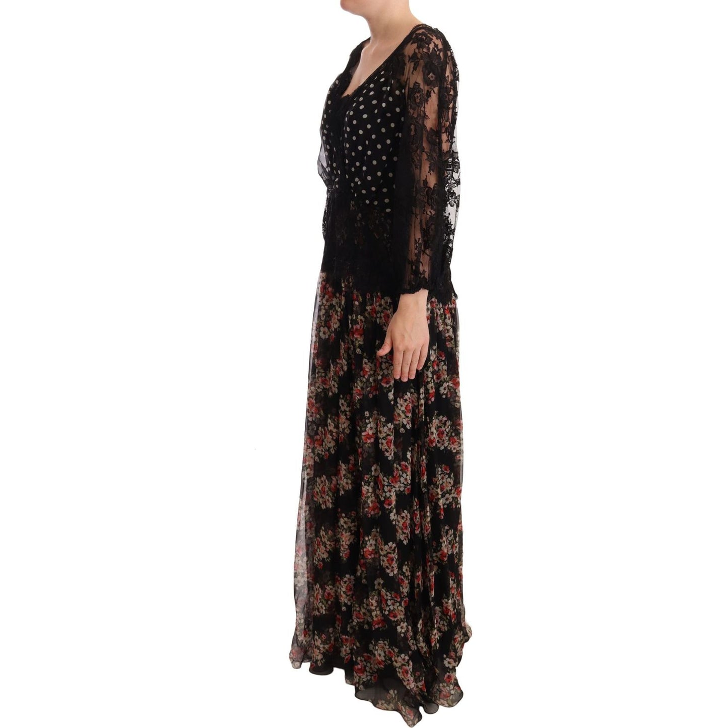Dolce & Gabbana Black Lace Floral Polka Maxi Capri Dress WOMAN DRESSES