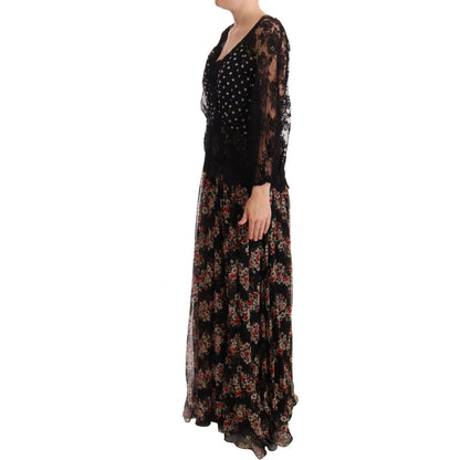 Dolce & Gabbana Black Lace Floral Polka Maxi Capri Dress WOMAN DRESSES