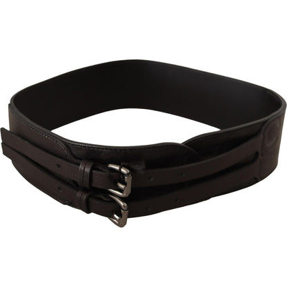 Costume National Dark Brown Leather Double Buckle Belt WOMAN BELTS