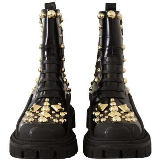 Dolce & Gabbana Black Leather Studded Combat Boots LA9149 - 35.5