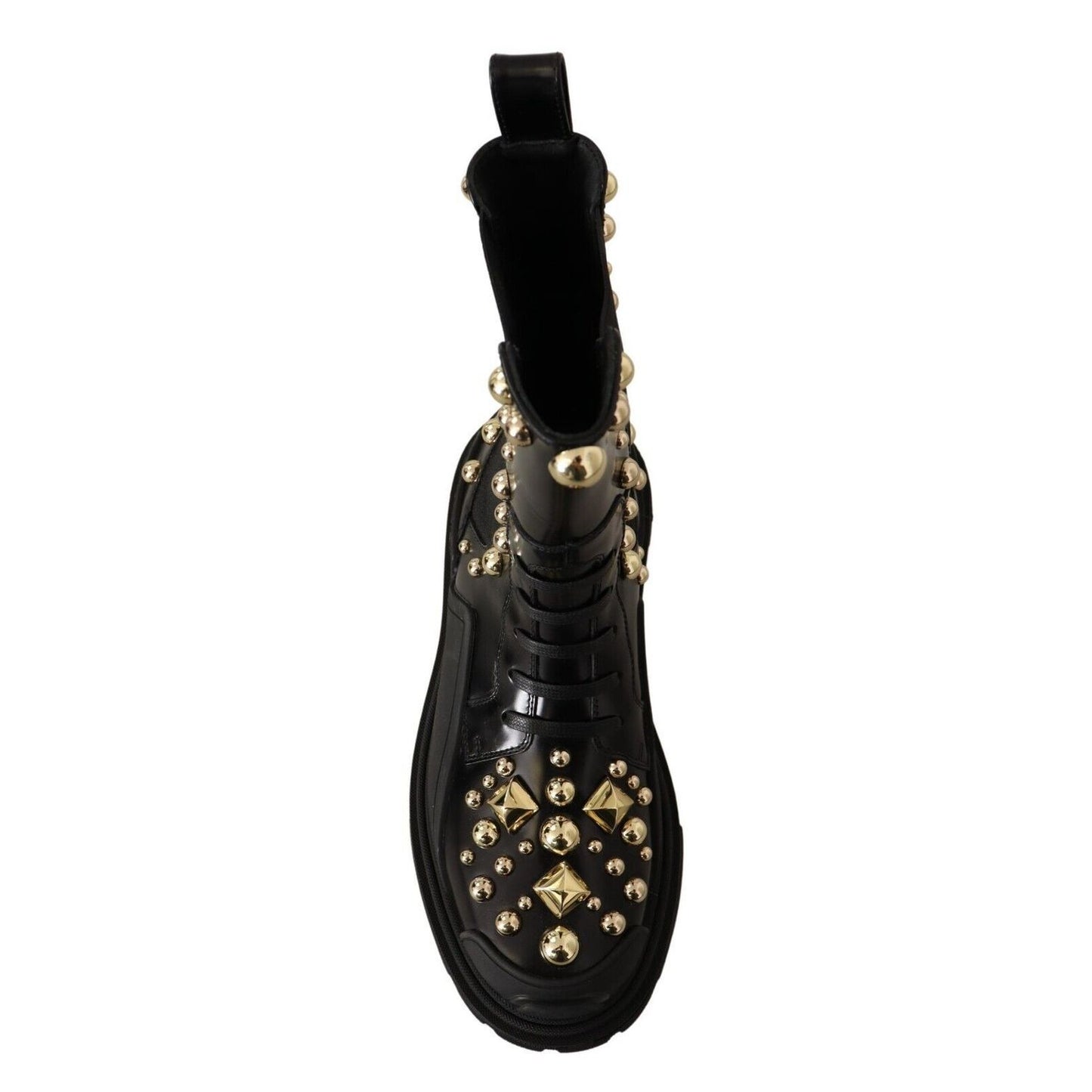 Dolce & Gabbana Black Leather Studded Combat Boots