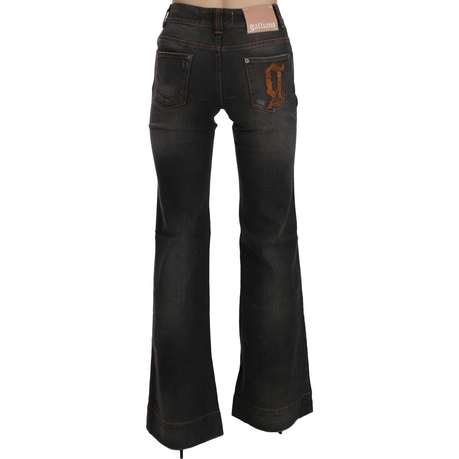 John Galliano Black Washed Mid Waist Flared Denim Casual Jeans