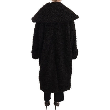 Dolce & Gabbana Black Polyester Fur Trench Coat Jacket WOMAN COATS & JACKETS