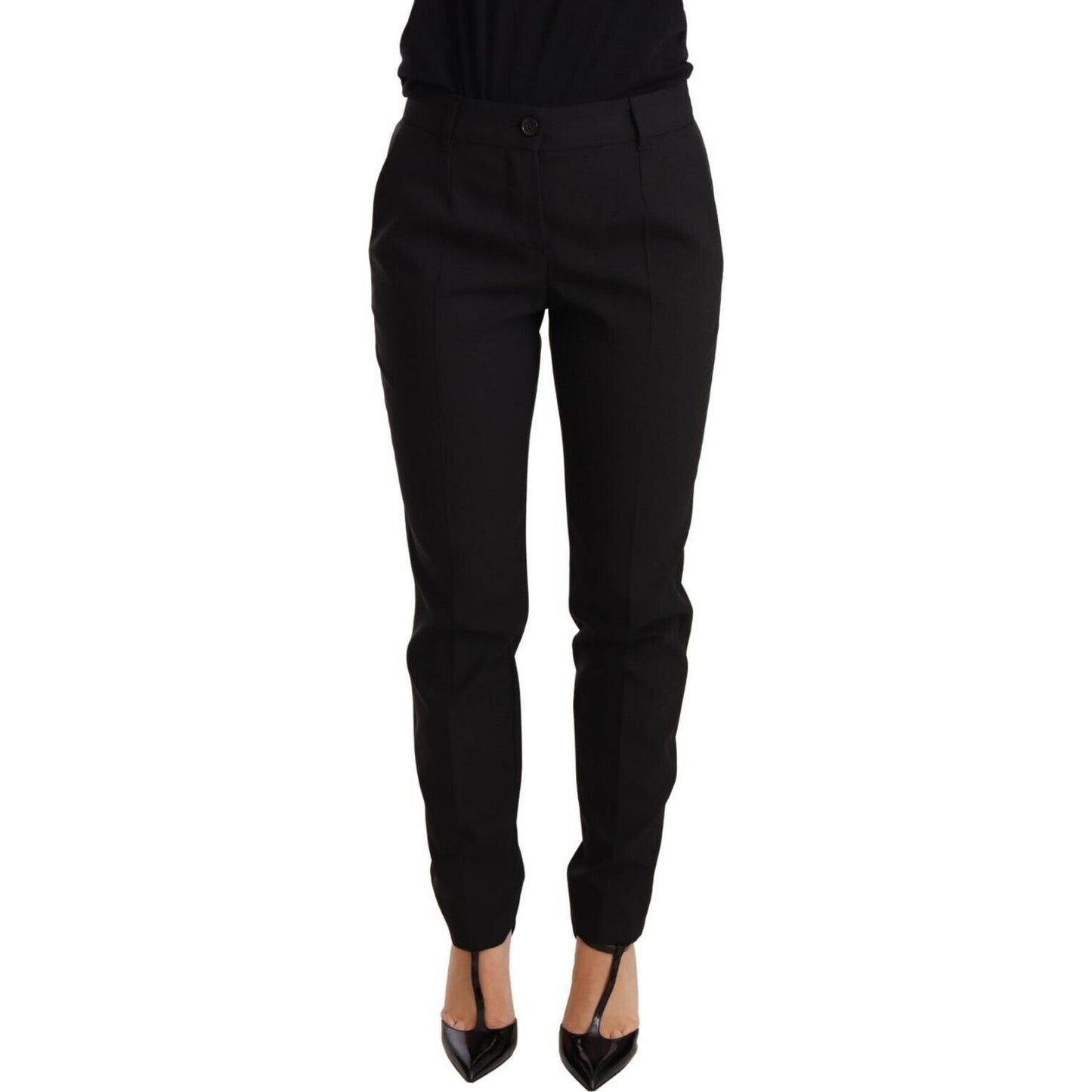 Dolce & Gabbana Black Tapered Women Trouser Virgin Wool Pants Jeans & Pants