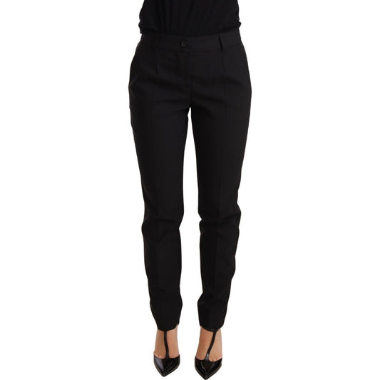 Dolce & Gabbana Black Tapered Women Trouser Virgin Wool Pants Jeans & Pants