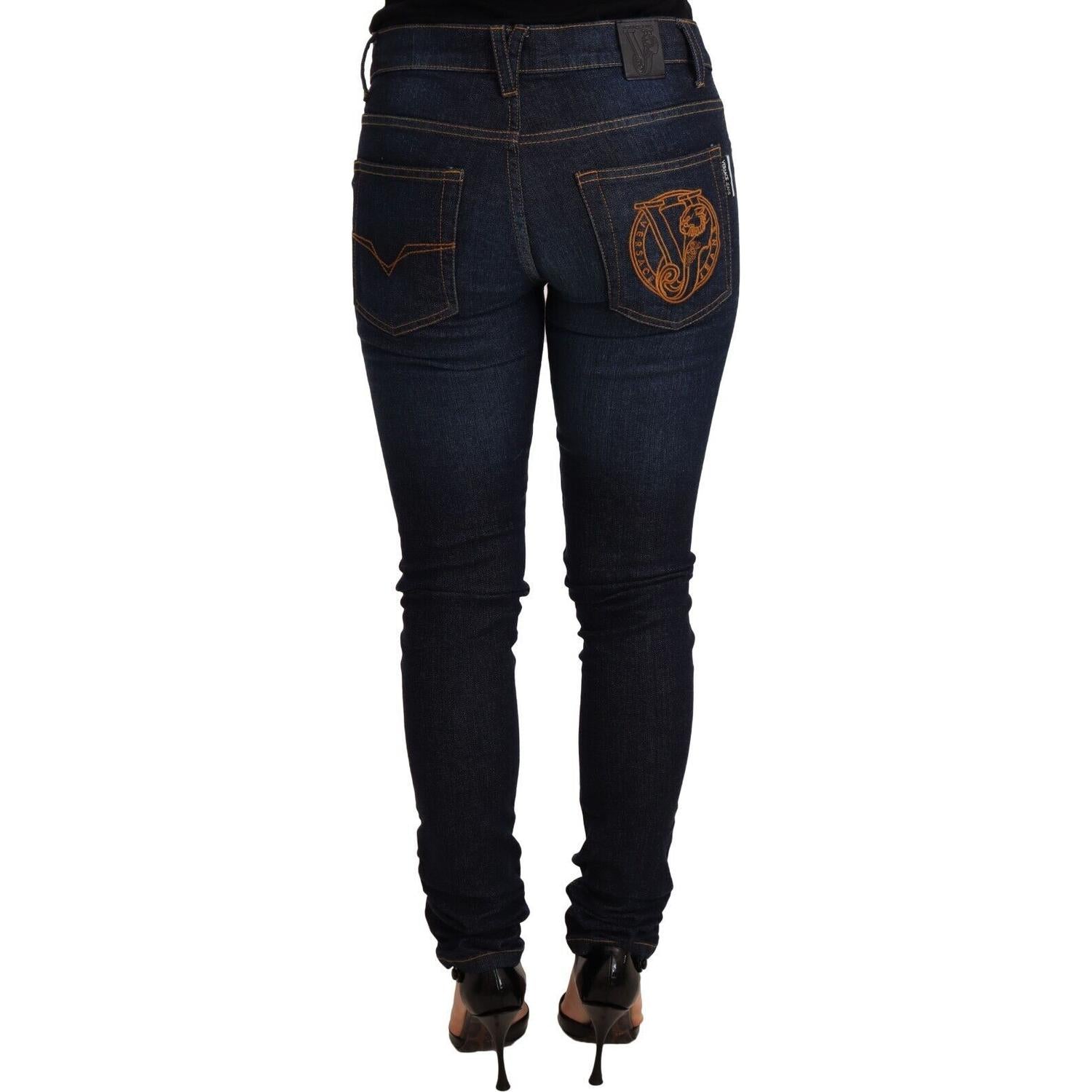 Versace Jeans Dark Blue Cotton Low Waist Skinny Denim Jeans