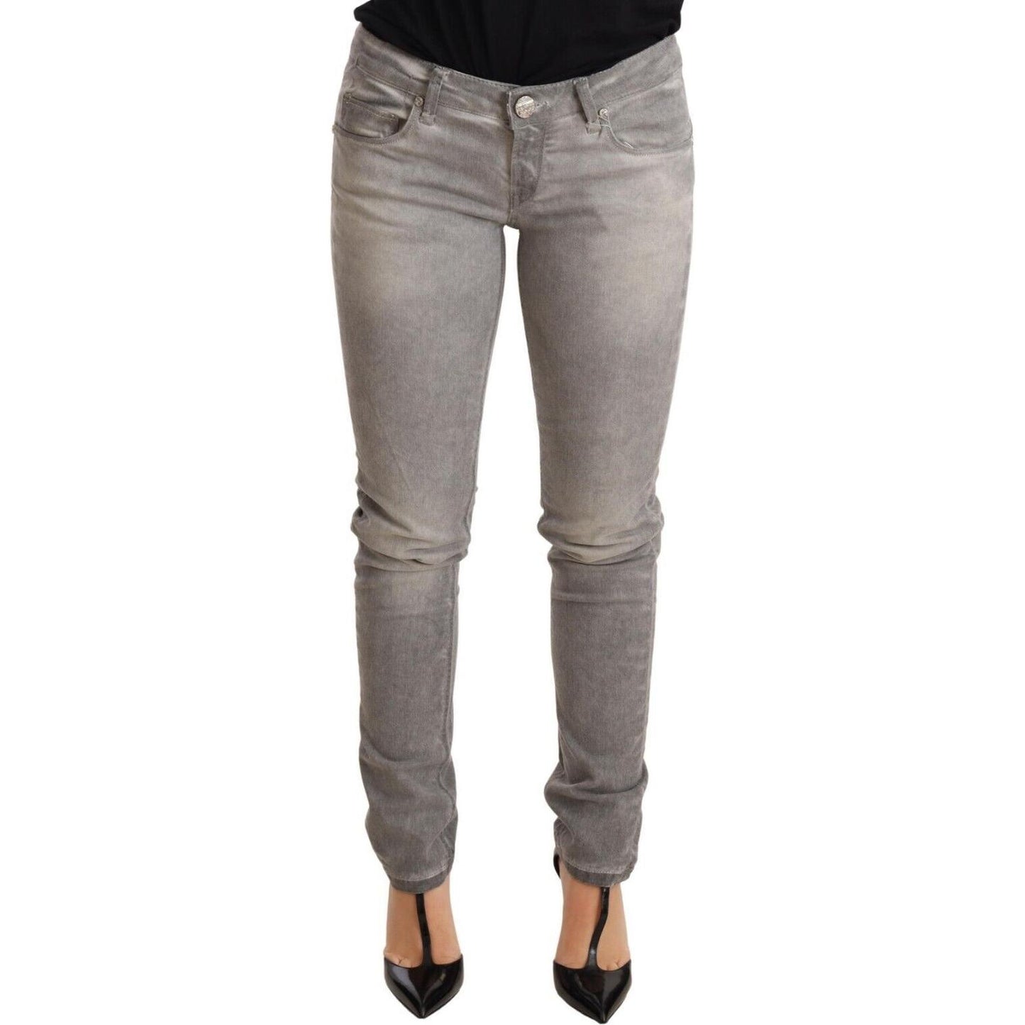 Acht Light Gray Washed Cotton Slim Fit Denim Women Trouser Jeans Jeans & Pants
