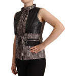Comeforbreakfast Brown Black Vest Leather Sleeveless Top Blouse TSH7442 - 40