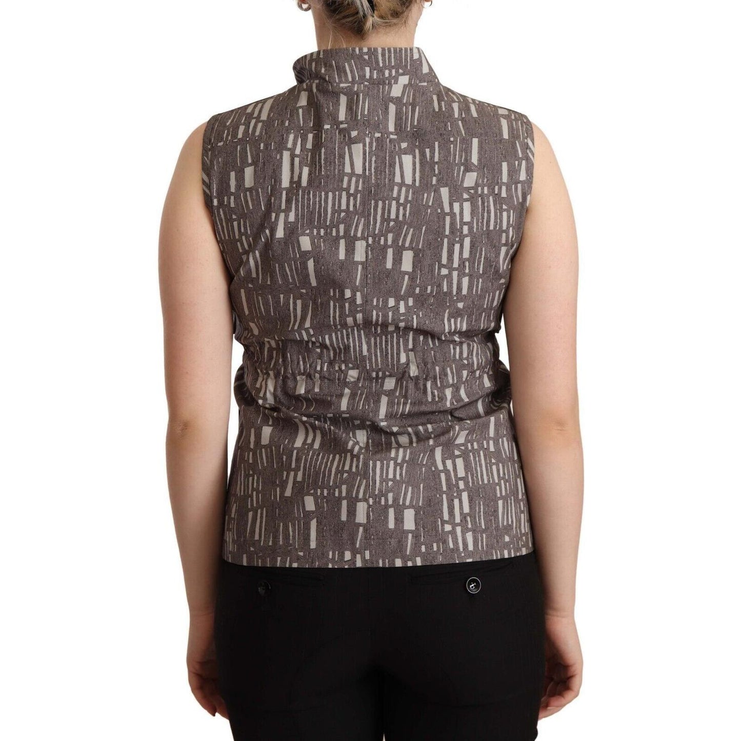 Comeforbreakfast Brown Black Vest Leather Sleeveless Top Blouse TSH7442 - 40