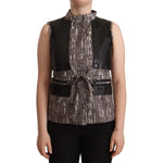 Comeforbreakfast Brown Black Vest Leather Sleeveless Top Blouse TSH7442 - 40