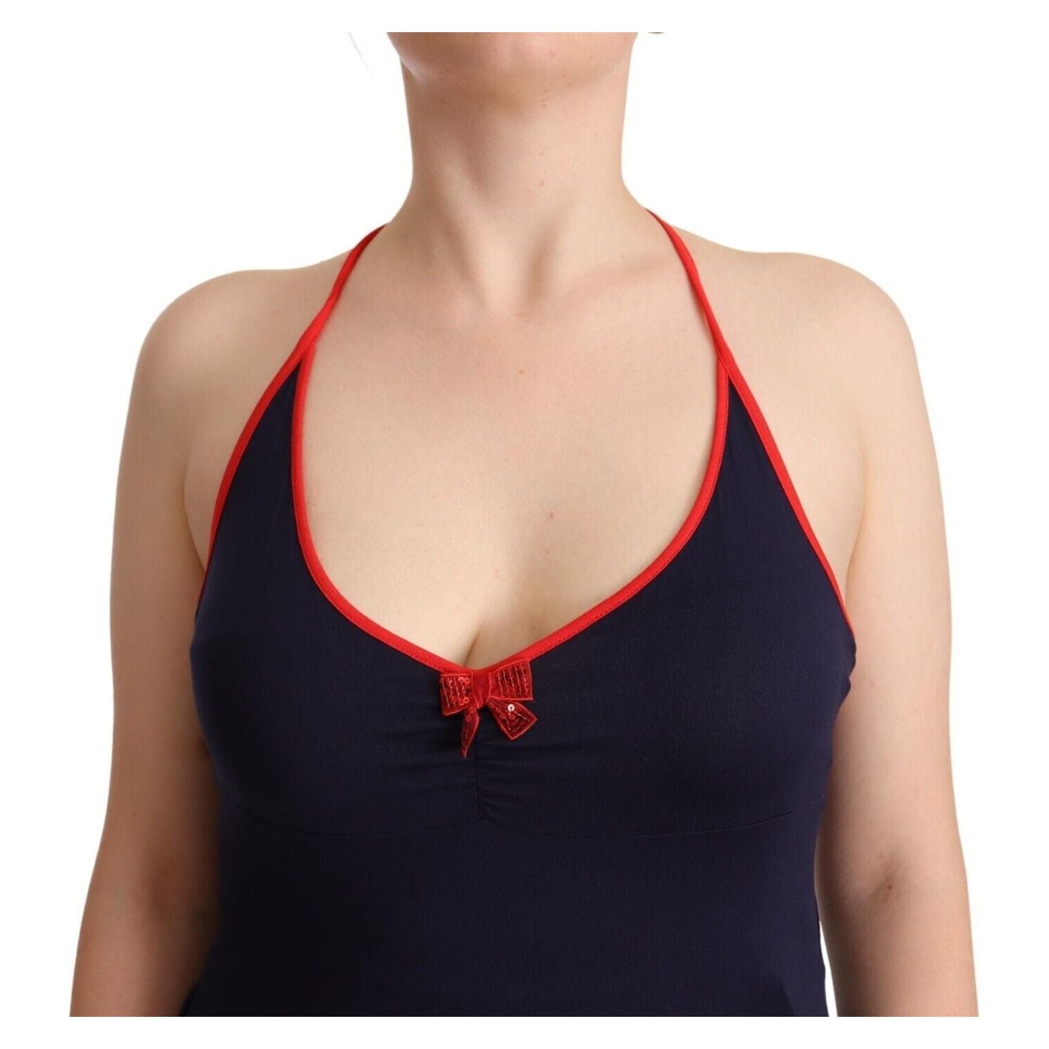 Roccobarocco Navy Blue Sleeveless Halter Sheath Midi Dress