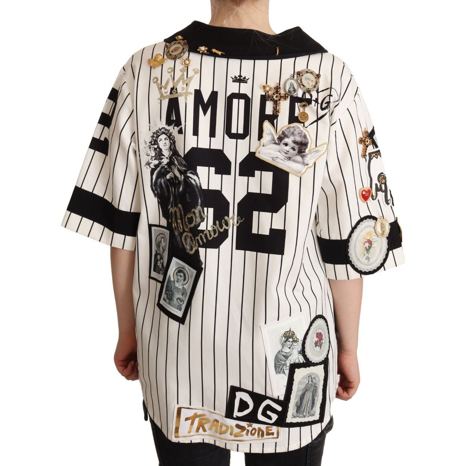 Dolce & Gabbana White Cotton Crystal Charms Amore Shirt