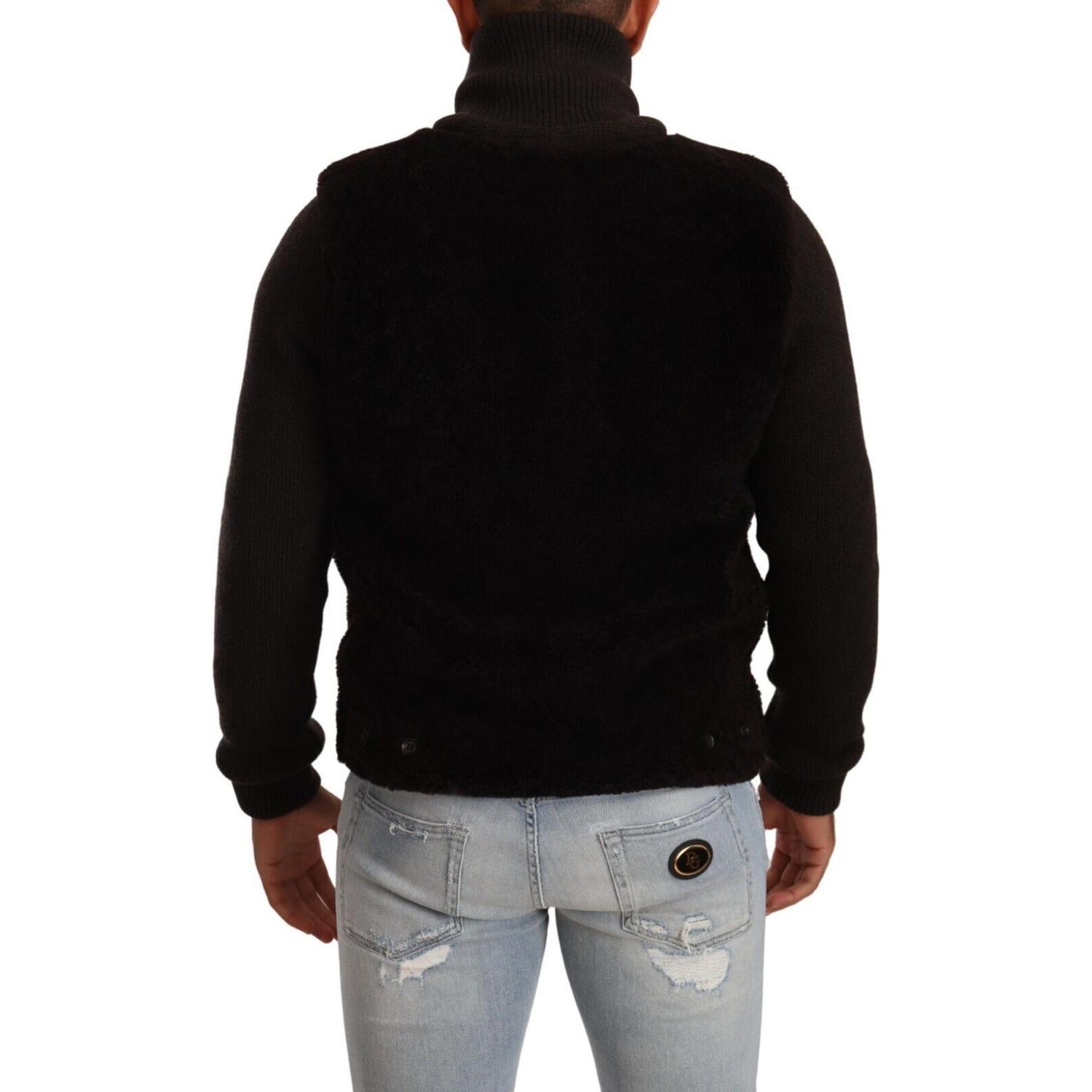 Dolce & Gabbana Black Leather Mens Turtle Neck Coat Jacket