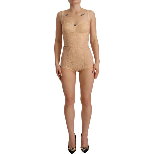 Dolce & Gabbana Beige Nylon Floral Lace Bodysuit Underwear TSH2695 - 36