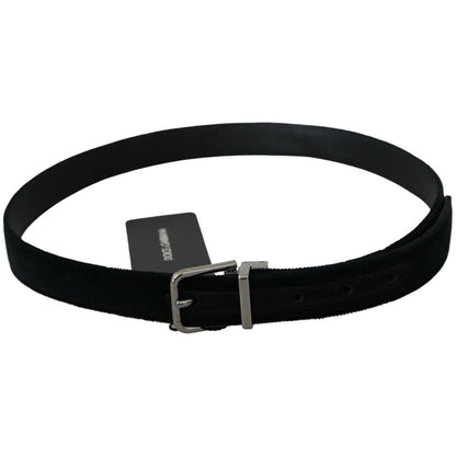 Dolce & Gabbana Black Velvet Leather Silver Buckle Belt