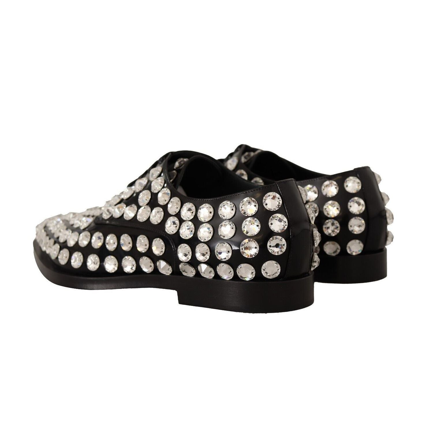 Dolce & Gabbana Black Leather Crystals Lace Up Formal Shoes