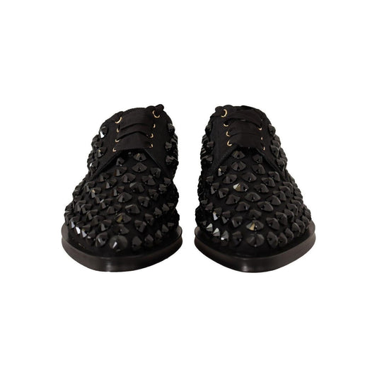 Dolce & Gabbana Black Lace Up Studded Formal Flats Shoes LA9639 - 39