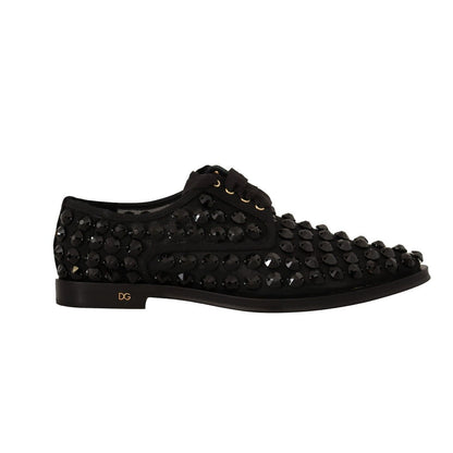 Dolce & Gabbana Black Lace Up Studded Formal Flats Shoes